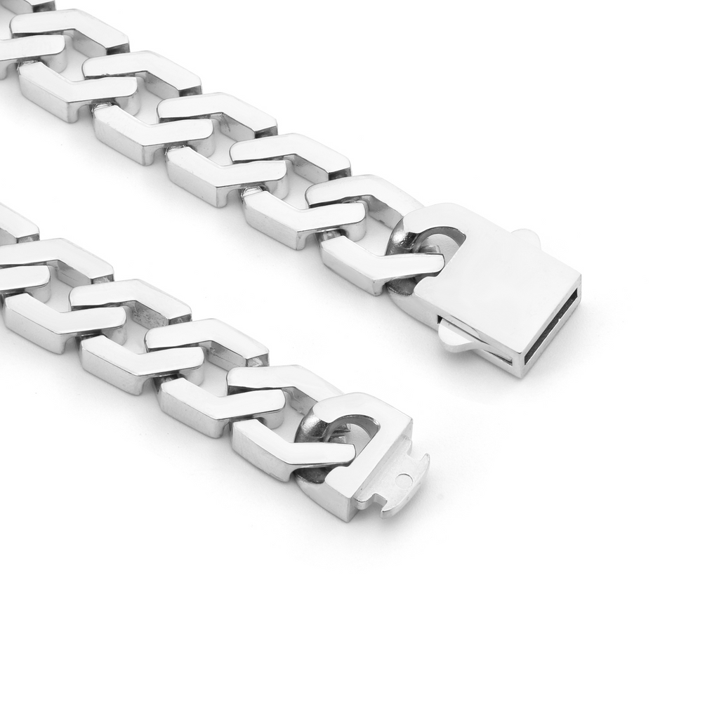 BG100W B.Tiff High Polish Flat Angular Cuban Link Bracelet