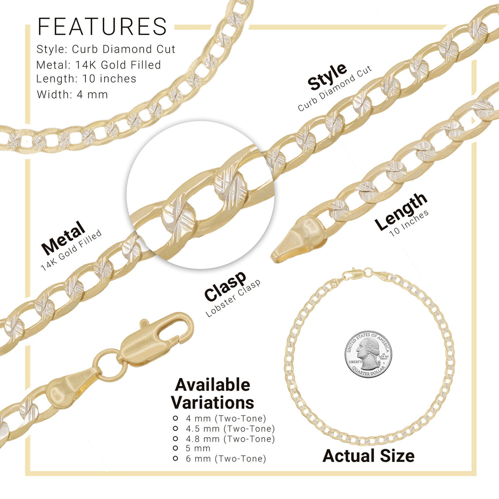 14K Gold Filled Cuban Link Anklet Diamond Cut Curb Chain 10'' Anklet Women Jewelry