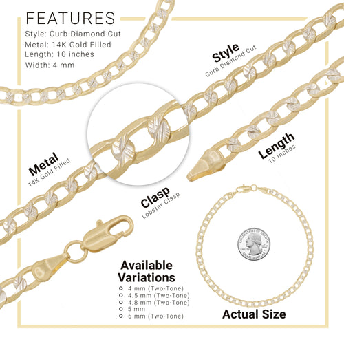 14K Gold Filled Cuban Link Anklet Diamond Cut Curb Chain 10'' Anklet Women Jewelry