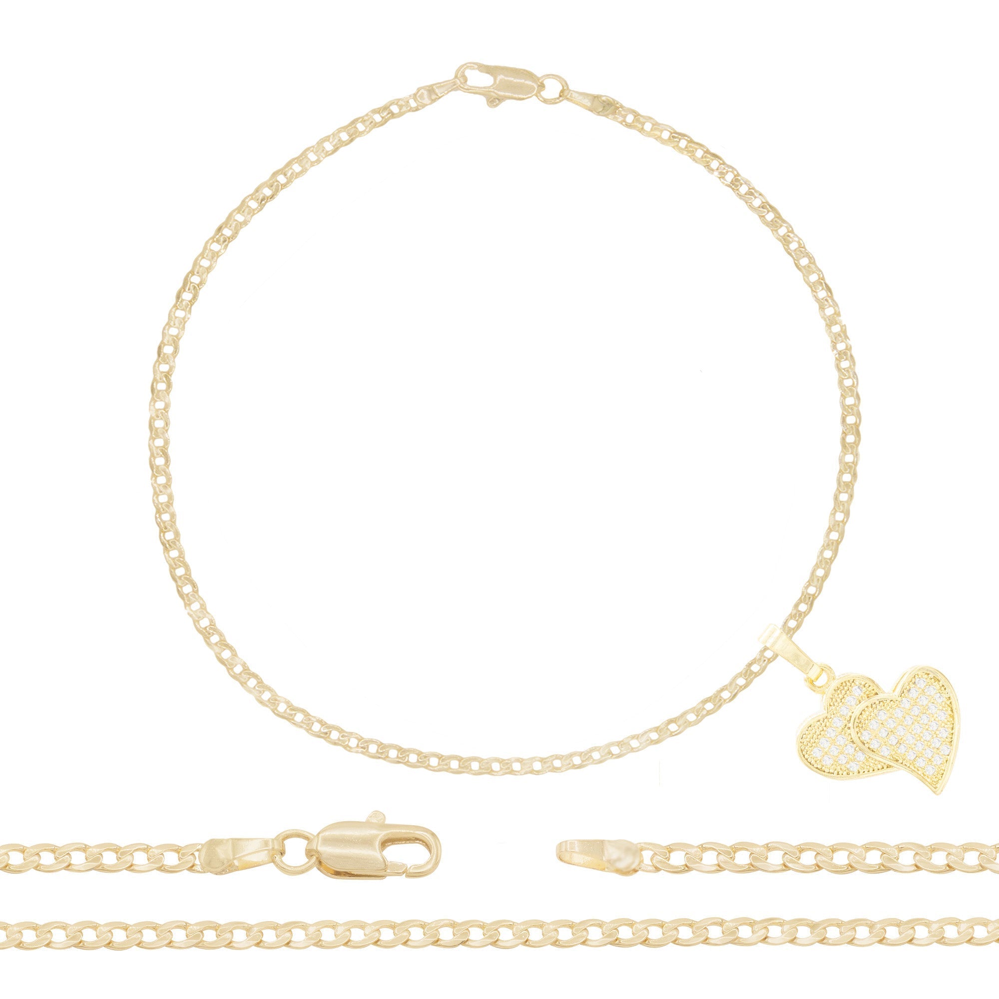 CZ Heart Charm 14K Gold Filled Anklet 10" Women Jewelry