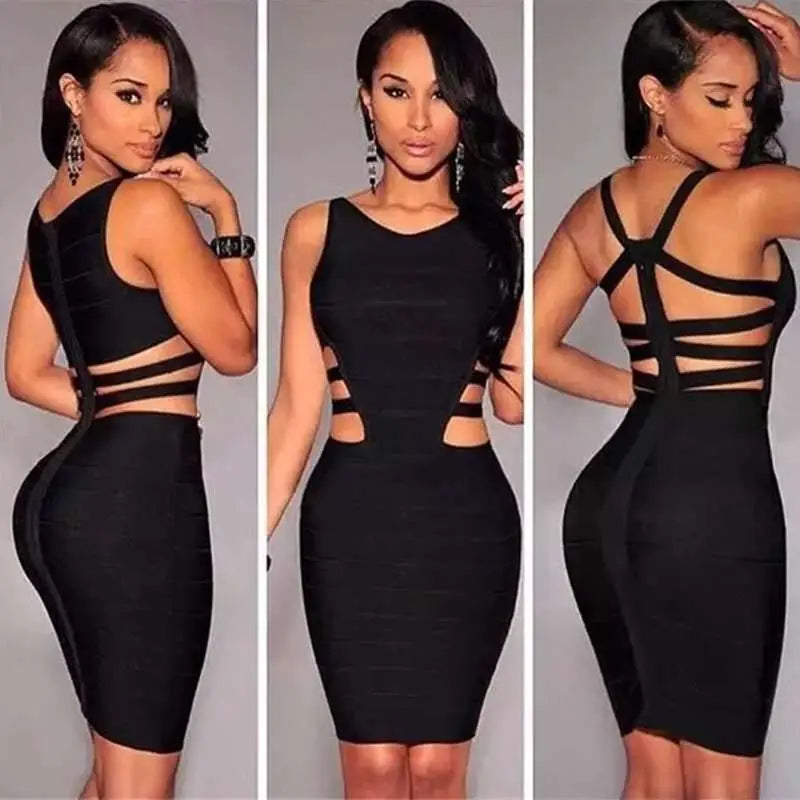 Black Sexy Sleeveless Cut Out Bodycon Dress