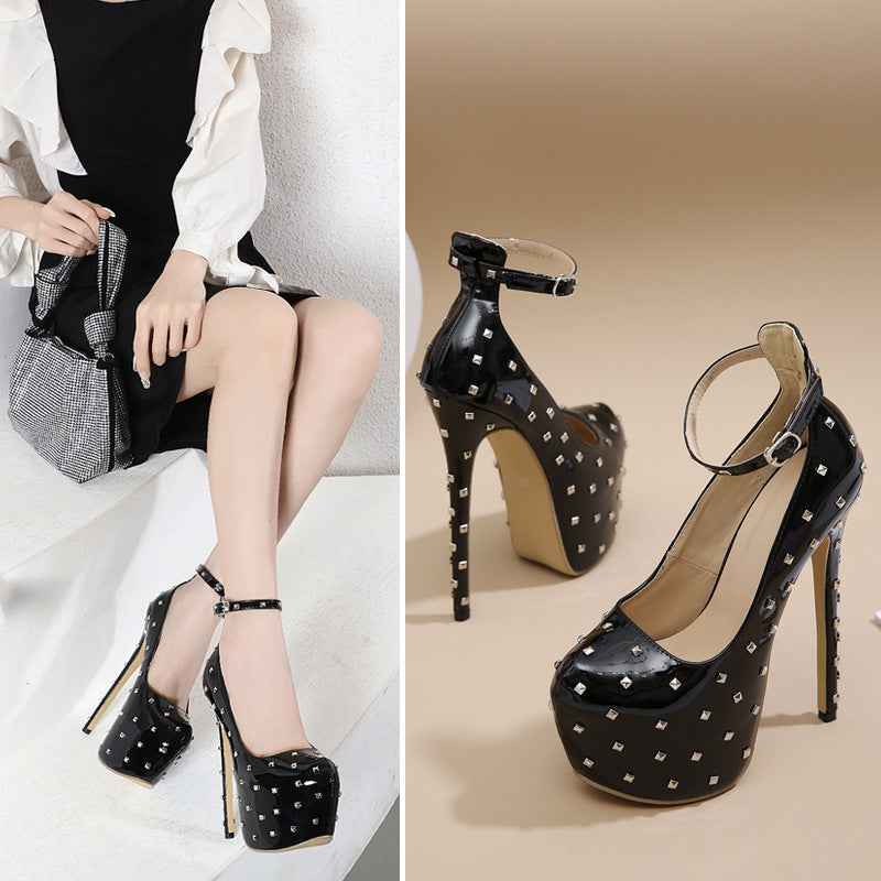 Black Studded Stiletto High Heel Pumps